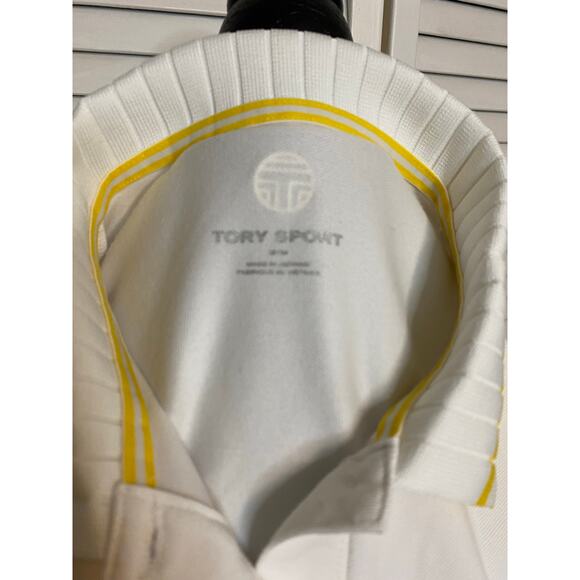 Tory Burch Sport Performance Pique Pleated Collar Polo Snow White /Sundance - Picture 7 of 10